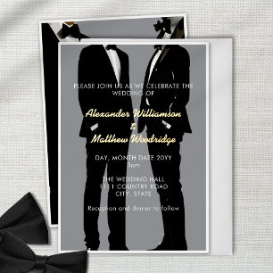 Invitación Con Relieve Metalizado Elegante Boda de Hombres Gays Moderna Oro