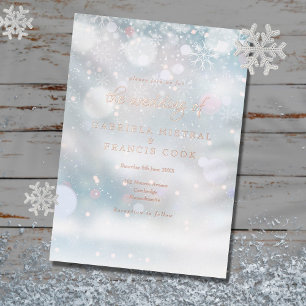 Invitación Con Relieve Metalizado Elegante Boda de Invierno con Copos de Nieve