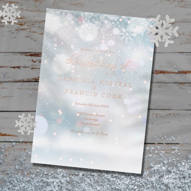Invitación Con Relieve Metalizado Elegante Boda de Invierno con Copos de Nieve (Subido por el creador)