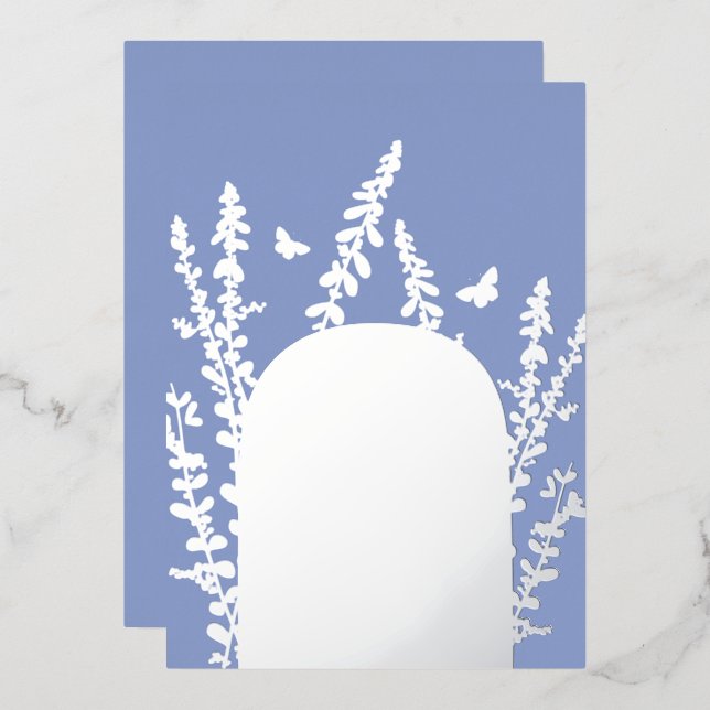 Invitación Con Relieve Metalizado Elegante boda de jardín con hojas y mariposas    (Anverso/Reverso)