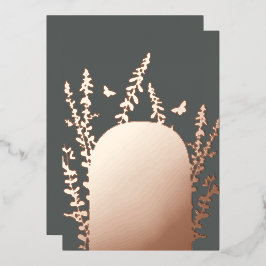 Invitación Con Relieve Metalizado Elegante boda de jardín con hojas y mariposas