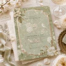 Elegante Boda de Jardín de Pájaros Florales Verde