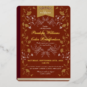 Invitación Con Relieve Metalizado Elegante Boda de la cubierta del libro floral Terr