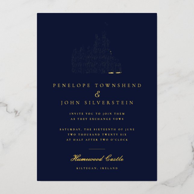 Invitación Con Relieve Metalizado Elegante Boda de la Marina de Ilustracion del Cast (Anverso)