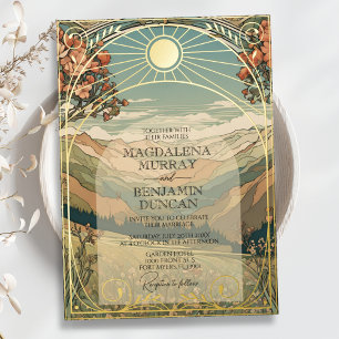 Invitación Con Relieve Metalizado Elegante Boda de la Naturaleza Art Nouveau Deco