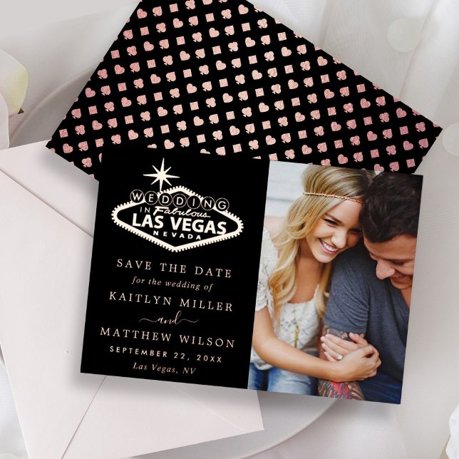 Invitación Con Relieve Metalizado Elegante Boda de Las Vegas Foto Guardar La Fecha R (Subido por el creador)