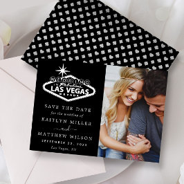 Invitación Con Relieve Metalizado Elegante Boda de Las Vegas Foto Guardar La Fecha R
