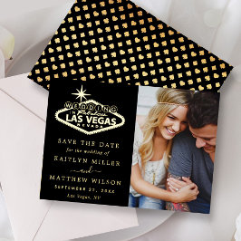 Invitación Con Relieve Metalizado Elegante Boda de Las Vegas Foto Guardar La Fecha R