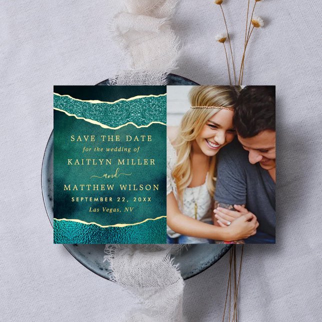 Invitación Con Relieve Metalizado Elegante Boda de Las Vegas Foto Guardar La Fecha R (Subido por el creador)