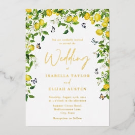 Invitación Con Relieve Metalizado Elegante Boda de limón botánico oro