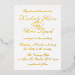 Invitación Con Relieve Metalizado Elegante Boda de Luxe con caligrafía manuscrita