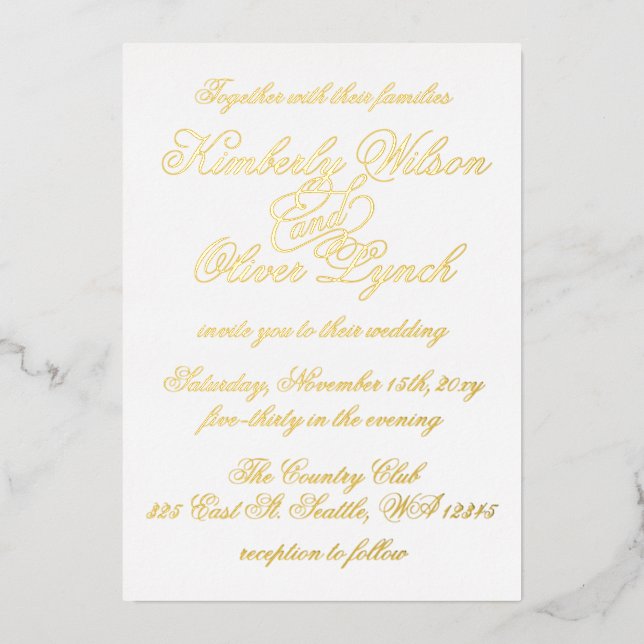 Invitación Con Relieve Metalizado Elegante Boda de Luxe con caligrafía manuscrita (Anverso)