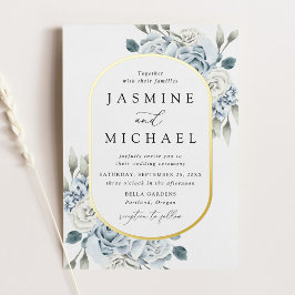 Invitación Con Relieve Metalizado Elegante Boda de marco floral azul turbio