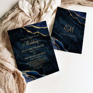 Invitación Con Relieve Metalizado Elegante Boda de Mármol de Ágata Naval con Hojuela