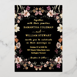 Invitación Con Relieve Metalizado Elegante Boda de Moda de Flor Silvestre Pastel Neg