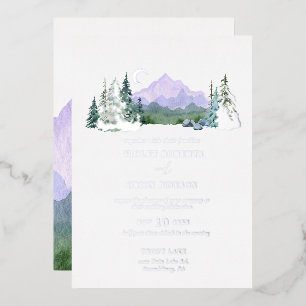 Invitación Con Relieve Metalizado Elegante Boda de Montaña con Acuarela y Plata