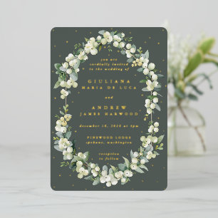 Invitación Con Relieve Metalizado Elegante Boda de nieve verde gris + eucalipto