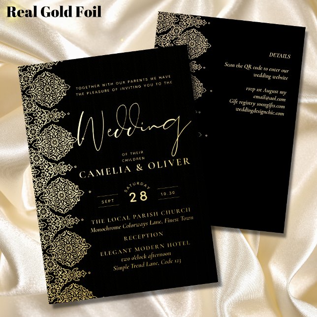 Invitación Con Relieve Metalizado Elegante Boda de ornato de encaje de Relieve metal (Subido por el creador)