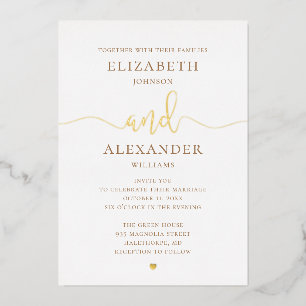 Invitación Con Relieve Metalizado Elegante boda de oro. Caligrafía clásica de escrit