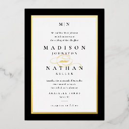 Invitación Con Relieve Metalizado Elegante Boda de oro clásico negro y blanco