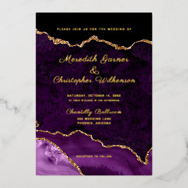 Invitación Con Relieve Metalizado Elegante Boda de oro Purple Agate