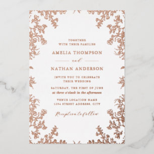 Invitación Con Relieve Metalizado Elegante Boda de Oro Rosa Vintage