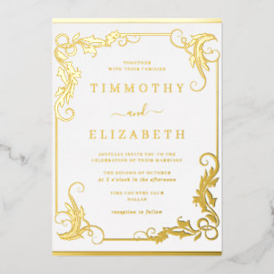 Invitación Con Relieve Metalizado Elegante Boda de Oro Vintage
