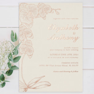 Invitación Con Relieve Metalizado Elegante Boda de orquídeas botánicas