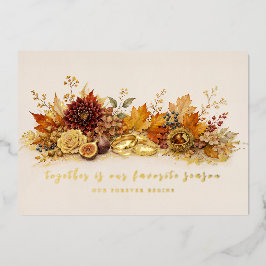 Invitación Con Relieve Metalizado Elegante Boda de Otoño Cosecha de Otoño con Hoja d