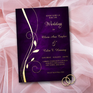 Invitación Con Relieve Metalizado Elegante Boda de Pan Swirl Deep Purple