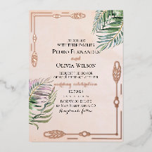 Elegante boda de papel de estaño dorado rosa botán