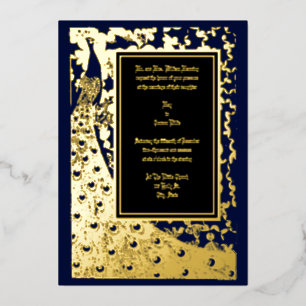 Invitación Con Relieve Metalizado Elegante boda de pavo real Art Nouveau de la era v