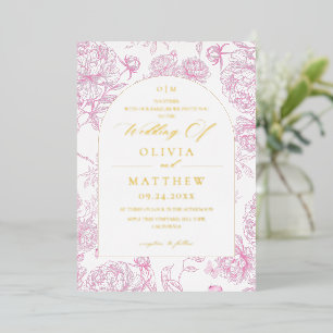Invitación Con Relieve Metalizado Elegante boda de peonía Toile francesa