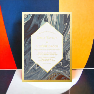 Invitación Con Relieve Metalizado Elegante Boda de pintura gris abstracta de oro