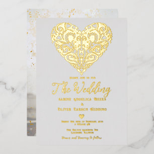Invitación Con Relieve Metalizado Elegante Boda de Relieve metalizado de fotografía 