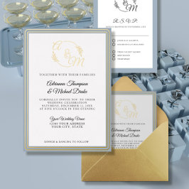Invitación Con Relieve Metalizado Elegante Boda de Relieve metalizado dorado azul tu