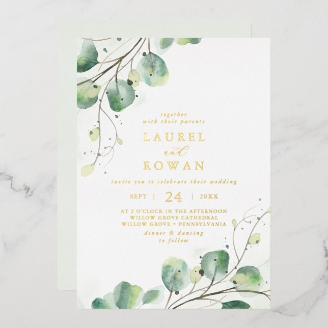 Invitación Con Relieve Metalizado Elegante Boda de Relieve metalizado dorado Casual  (Anverso/Reverso)