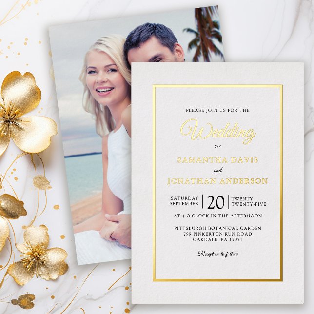 Invitación Con Relieve Metalizado Elegante Boda de Relieve metalizado dorado de foto (Subido por el creador)