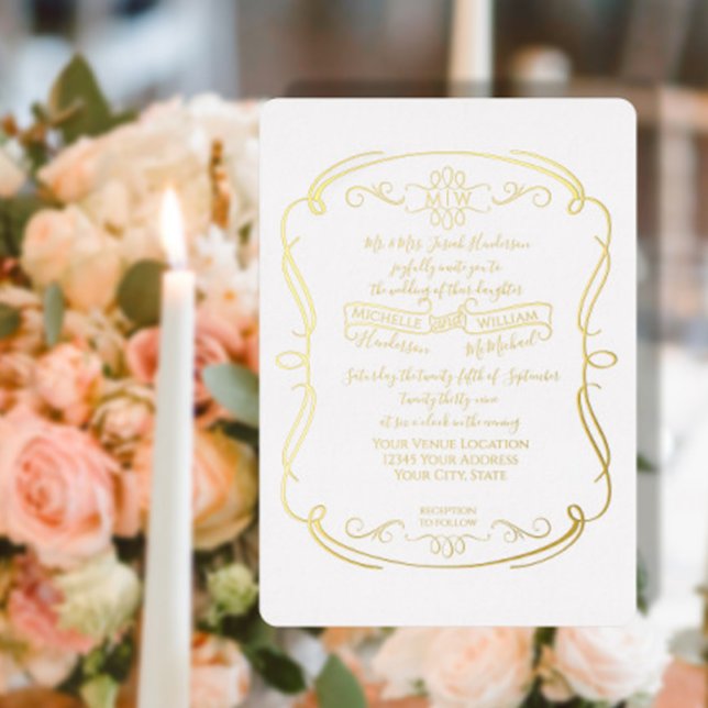 Invitación Con Relieve Metalizado Elegante Boda de Relieve metalizado dorado formal  (Subido por el creador)