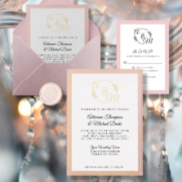 Invitación Con Relieve Metalizado Elegante Boda de Relieve metalizado dorado rosado 