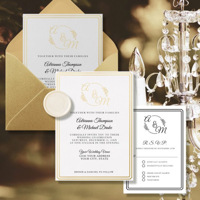 Invitación Con Relieve Metalizado Elegante Boda de Relieve metalizado dorado sencill (Subido por el creador)