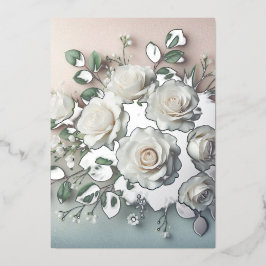 Invitación Con Relieve Metalizado Elegante Boda de rosas blancas