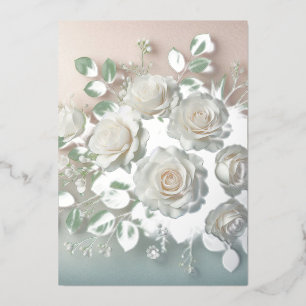 Invitación Con Relieve Metalizado Elegante Boda de rosas blancas