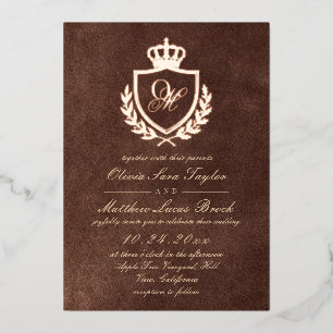 Invitación Con Relieve Metalizado Elegante Boda de Terciopelo Marrón Textura Falsa D