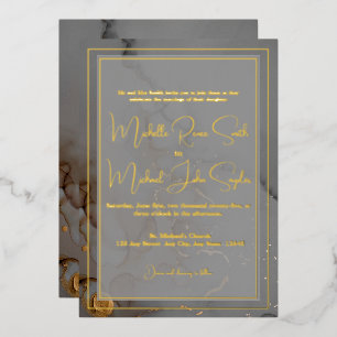 Invitación Con Relieve Metalizado Elegante Boda de tinta de alcohol gris oro