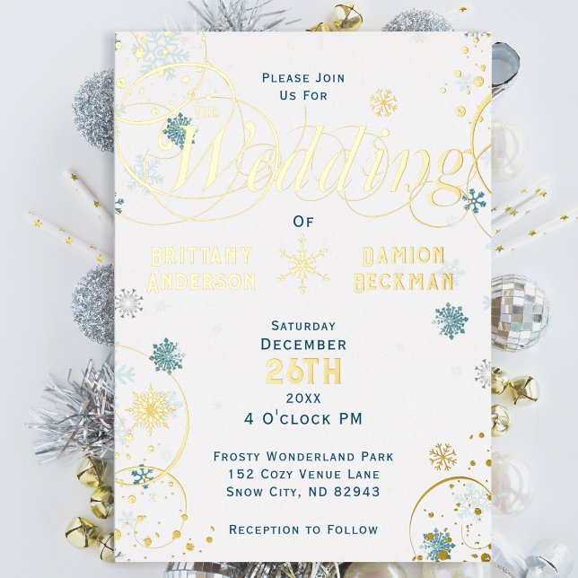 Invitación Con Relieve Metalizado Elegante Boda de Wonderland de Copo de Nieve Swirl (Subido por el creador)