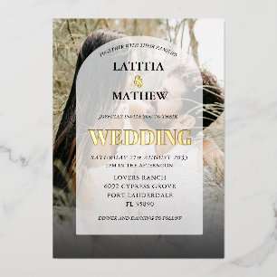 Invitación Con Relieve Metalizado Elegante Boda del arco fotográfico de caligrafía d