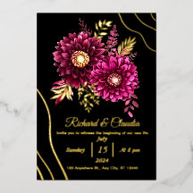 Elegante Boda dorado borgoñoso rojo y floral negro