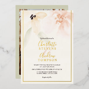 Invitación Con Relieve Metalizado Elegante boda dorado suave de color de agua floral