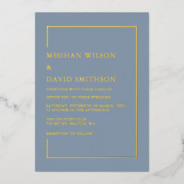 Invitación Con Relieve Metalizado Elegante Boda Dusty Blue Modern